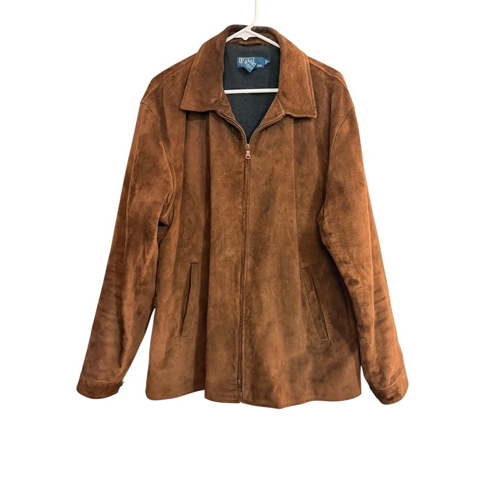 Polo RalphLauren Mens Brown Suede Leather Full Zip Jacket Coat Brown Wool Blend